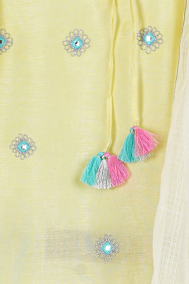 Lemon Yellow Embroidered Kurta Set For Girls by Mi Dulce An'ya at Pernia's Pop Up Shop