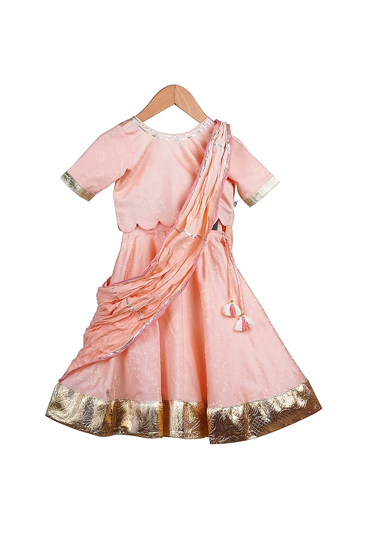 Tangerine Embroidered Lehenga Set For Girls by Mi Dulce An'ya at Pernia's Pop Up Shop