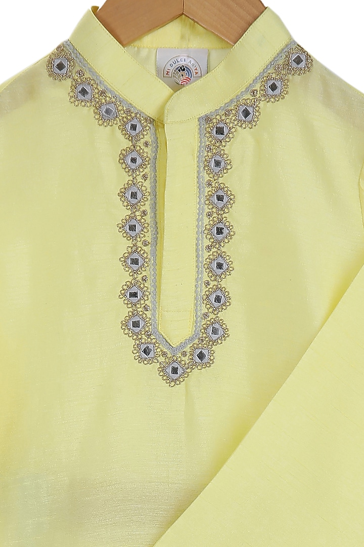 Lime Embroidered Kurta Set For Boys by Mi Dulce An'ya at Pernia's Pop Up Shop