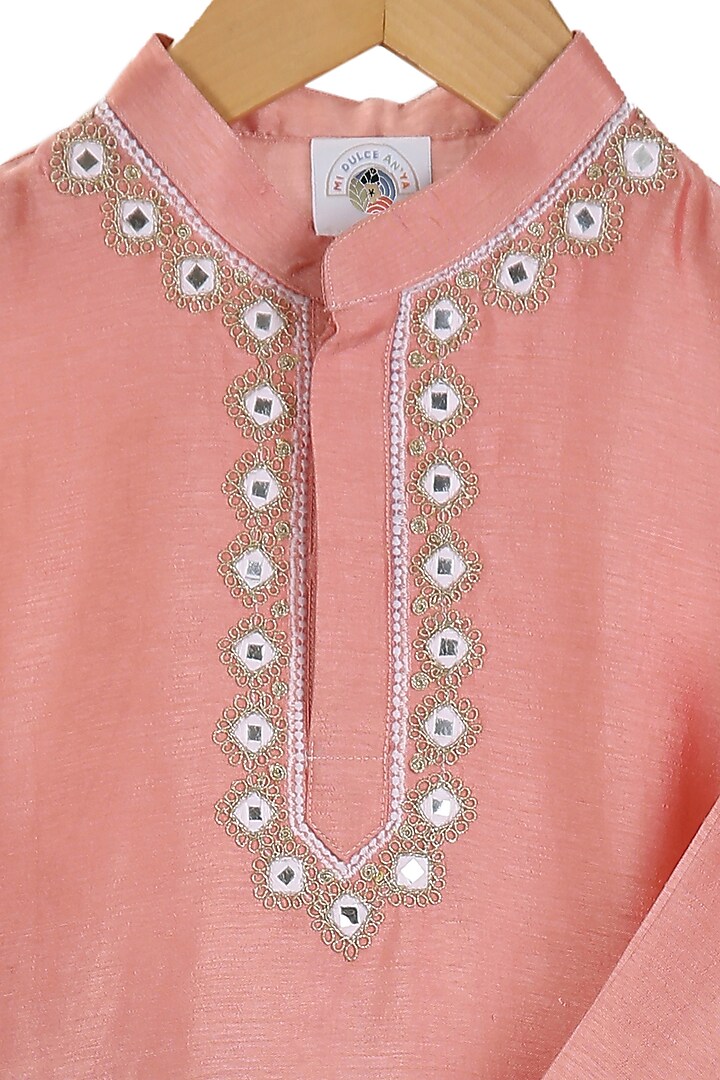Blush Pink Embroidered Kurta Set For Boys by Mi Dulce An'ya at Pernia's Pop Up Shop