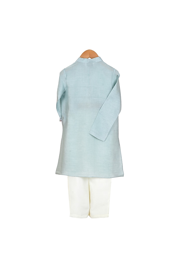Sky Blue Embroidered Kurta Set For Boys by Mi Dulce An'ya at Pernia's Pop Up Shop