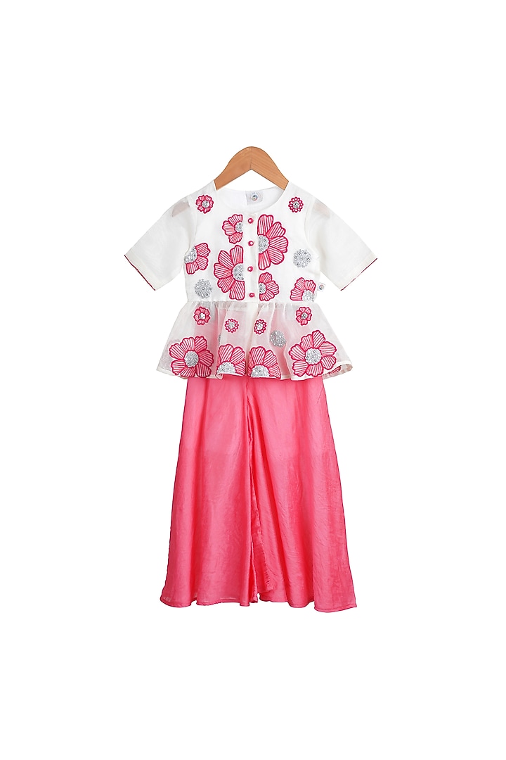 Fuchsia Cotton & Chanderi Palazzo Pant Set For Girls by Mi Dulce An'ya at Pernia's Pop Up Shop