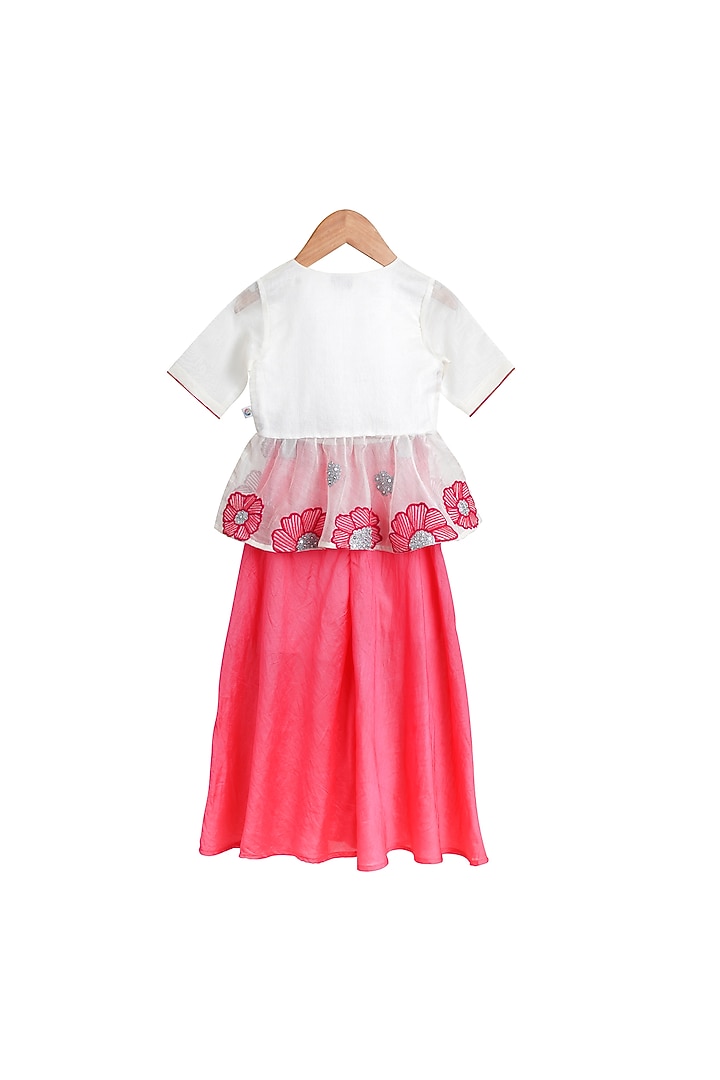 Fuchsia Cotton & Chanderi Palazzo Pant Set For Girls by Mi Dulce An'ya at Pernia's Pop Up Shop