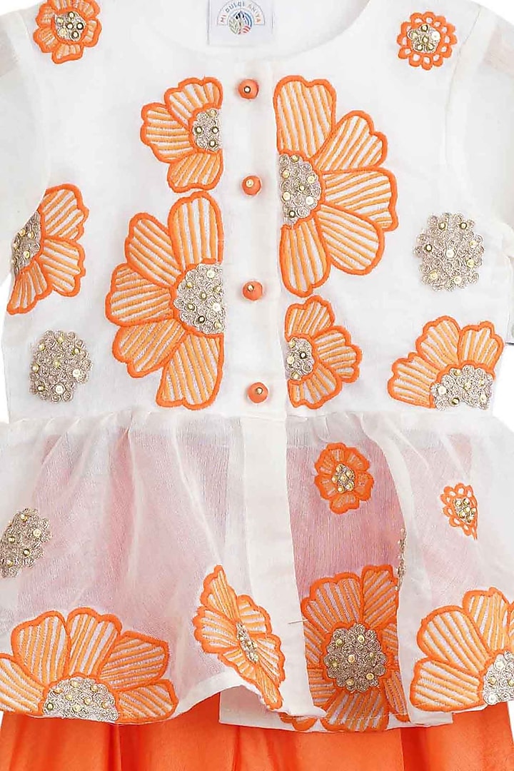 Apricot Chanderi & Cotton Palazzo Pant Set For Girls by Mi Dulce An'ya at Pernia's Pop Up Shop