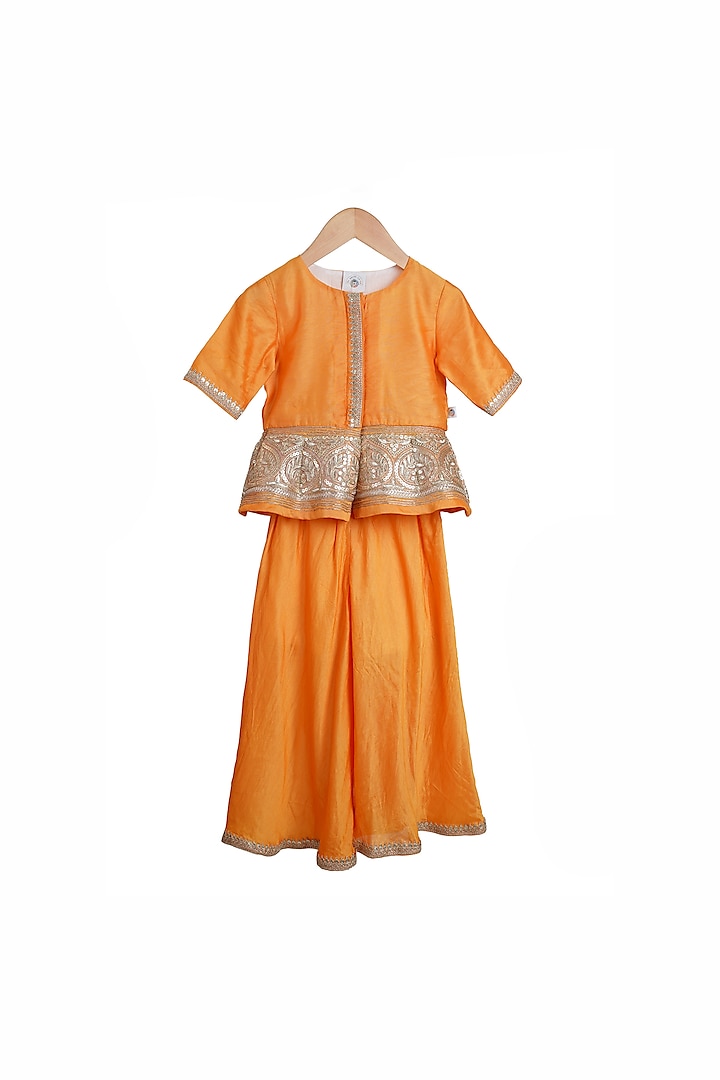Saffron Chanderi & Cotton Palazzo Pant Set For Girls by Mi Dulce An'ya