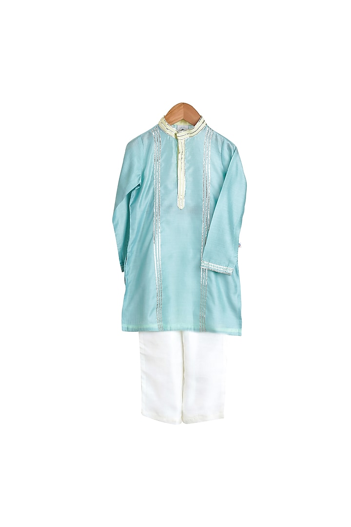 Turquoise Embroidered Kurta Set For Boys by Mi Dulce An'ya