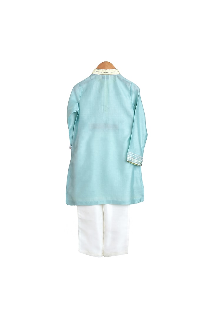 Turquoise Embroidered Kurta Set For Boys by Mi Dulce An'ya at Pernia's Pop Up Shop