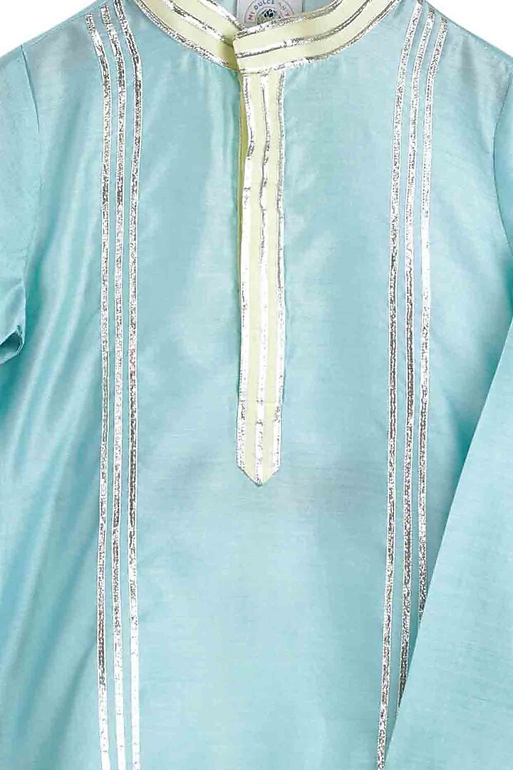Turquoise Embroidered Kurta Set For Boys by Mi Dulce An'ya at Pernia's Pop Up Shop