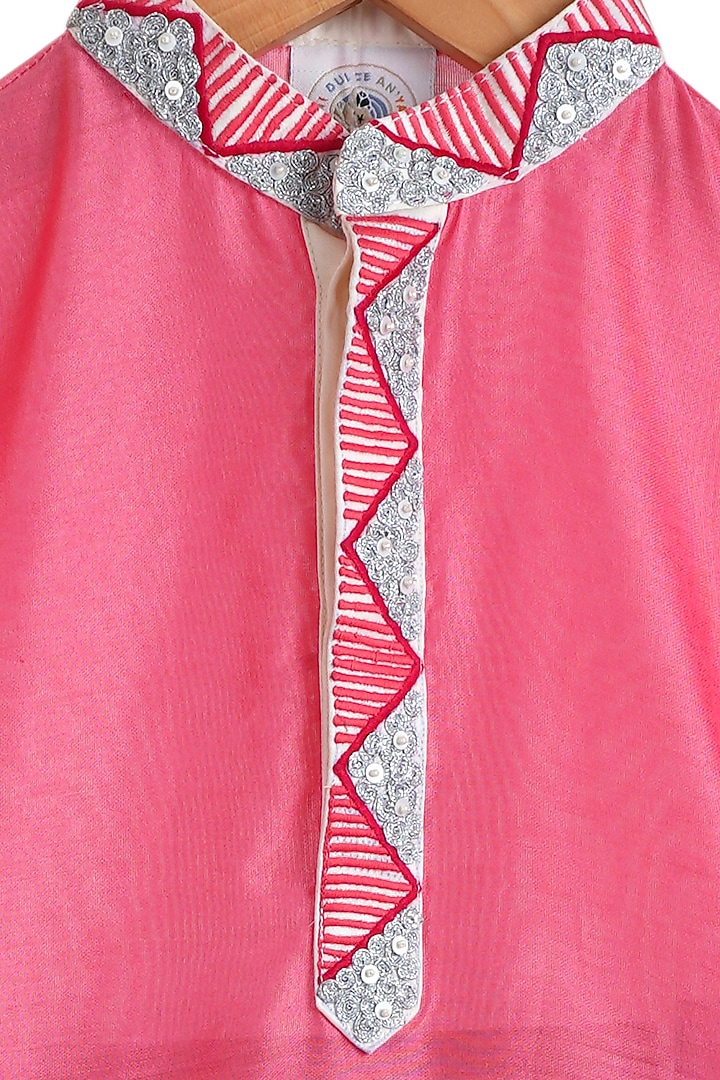 Fuchsia Embroidered Kurta Set For Boys by Mi Dulce An'ya at Pernia's Pop Up Shop