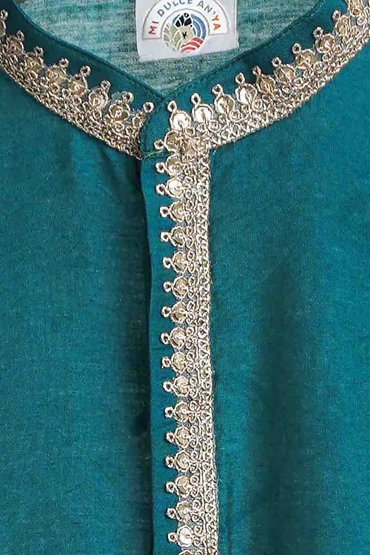Teal Embroidered Kurta Set For Boys by Mi Dulce An'ya at Pernia's Pop Up Shop