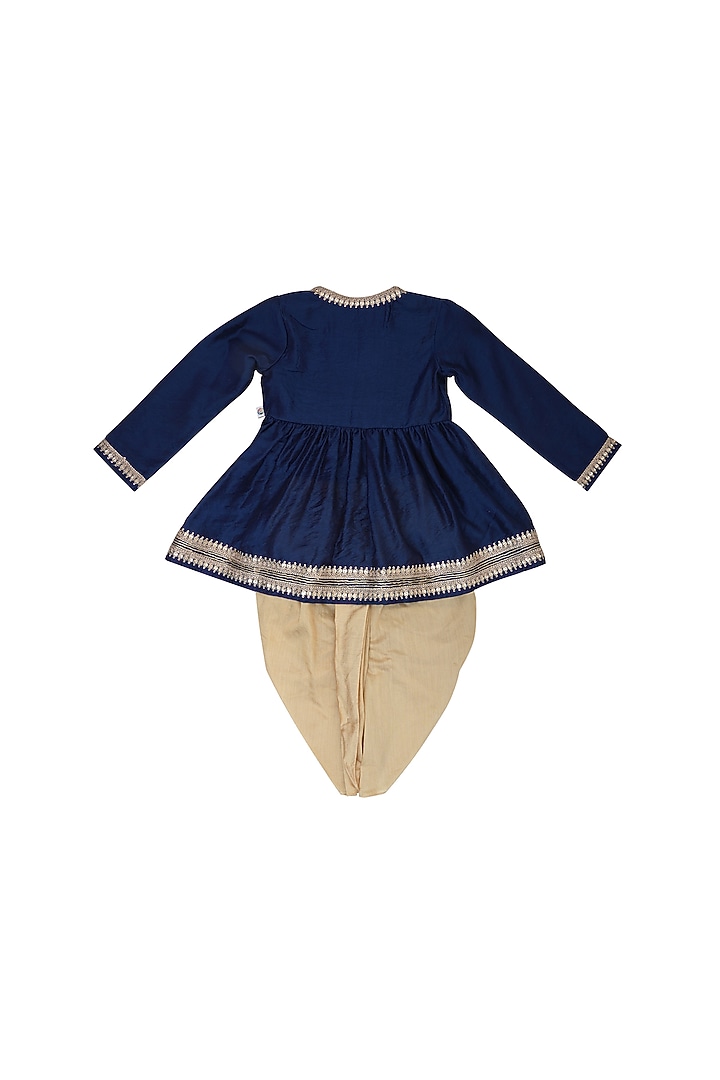 Indigo Embroidered Angrakha Kurta Set For Boys by Mi Dulce An'ya at Pernia's Pop Up Shop