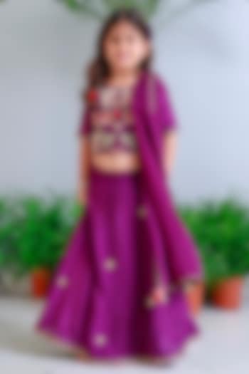 Purple Handwoven Chanderi Embroidered Lehenga Set For Girls by Mi Dulce An'ya at Pernia's Pop Up Shop