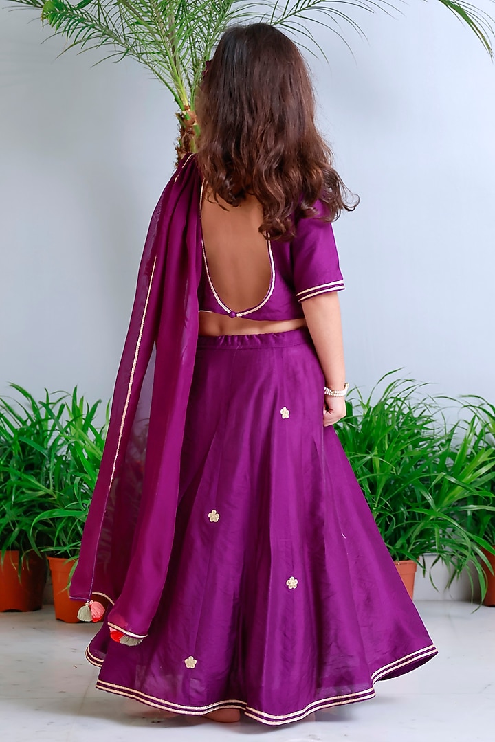 Purple Handwoven Chanderi Embroidered Lehenga Set For Girls by Mi Dulce An'ya at Pernia's Pop Up Shop