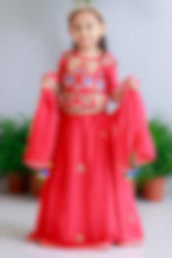 Red Handwoven Chanderi Embroidered Lehenga Set For Girls by Mi Dulce An'ya at Pernia's Pop Up Shop