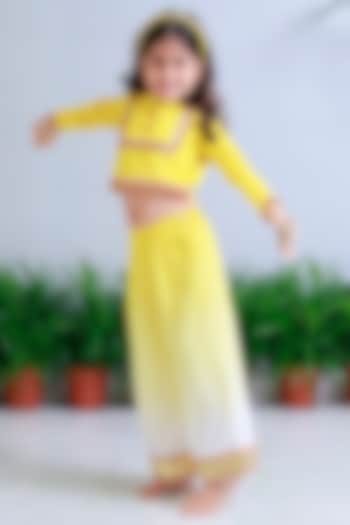 Yellow Handwoven Chanderi Ombre Palazzo Pants Set For Girls by Mi Dulce An'ya at Pernia's Pop Up Shop