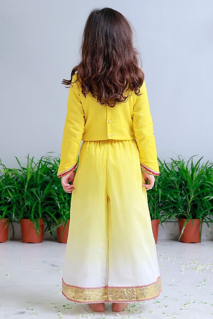 Yellow Handwoven Chanderi Ombre Palazzo Pants Set For Girls by Mi Dulce An'ya at Pernia's Pop Up Shop