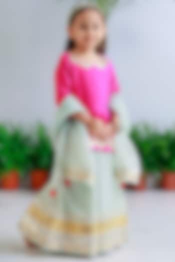 Sea Green Handwoven Chanderi Embroidered Sharara Set For Girls by Mi Dulce An'ya at Pernia's Pop Up Shop
