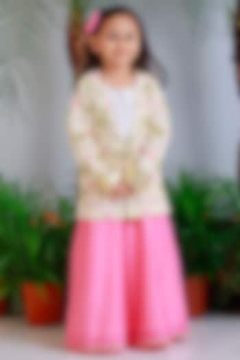 Pink Handwoven Chanderi Palazzo Pant Set For Girls by Mi Dulce An'ya at Pernia's Pop Up Shop