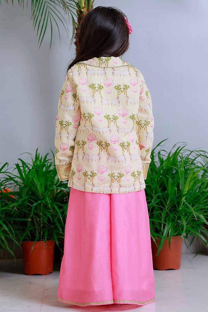 Pink Handwoven Chanderi Palazzo Pant Set For Girls by Mi Dulce An'ya at Pernia's Pop Up Shop