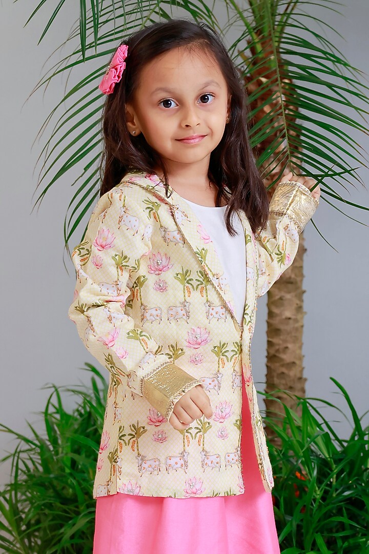 Pink Handwoven Chanderi Palazzo Pant Set For Girls by Mi Dulce An'ya at Pernia's Pop Up Shop