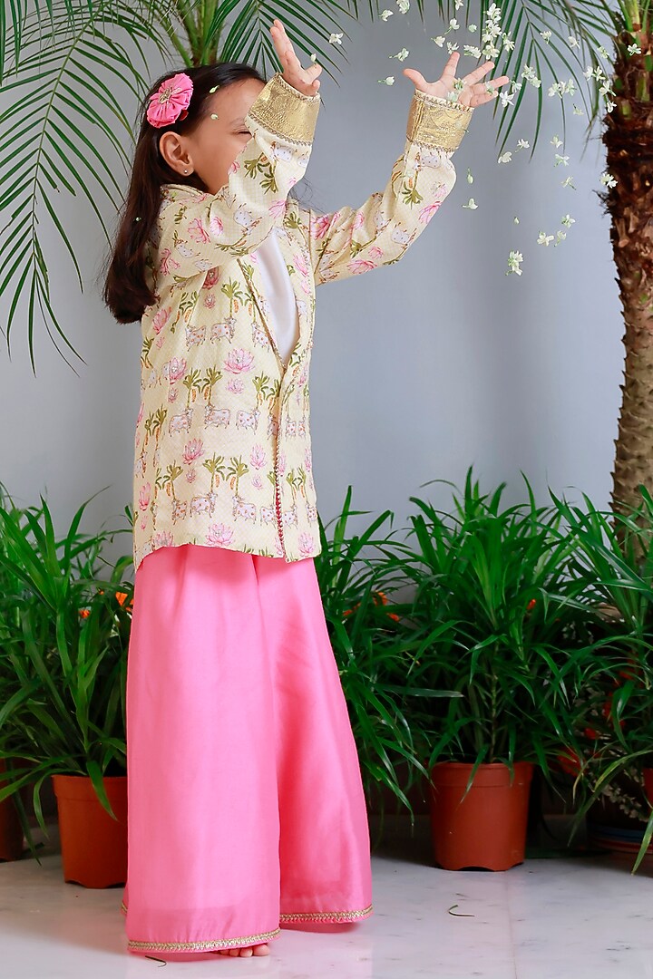 Pink Handwoven Chanderi Palazzo Pant Set For Girls by Mi Dulce An'ya at Pernia's Pop Up Shop