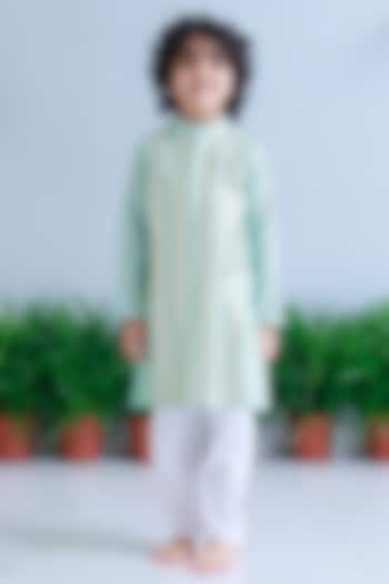 Sea Green Handwoven Chanderi Embroidered Kurta Set For Boys by Mi Dulce An'ya at Pernia's Pop Up Shop