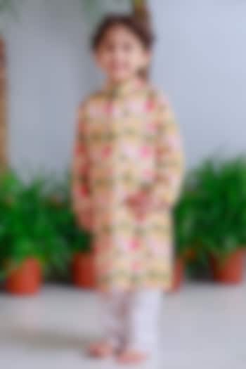 Multi-Colored Handwoven Chanderi Printed Kurta Set For Boys by Mi Dulce An'ya at Pernia's Pop Up Shop