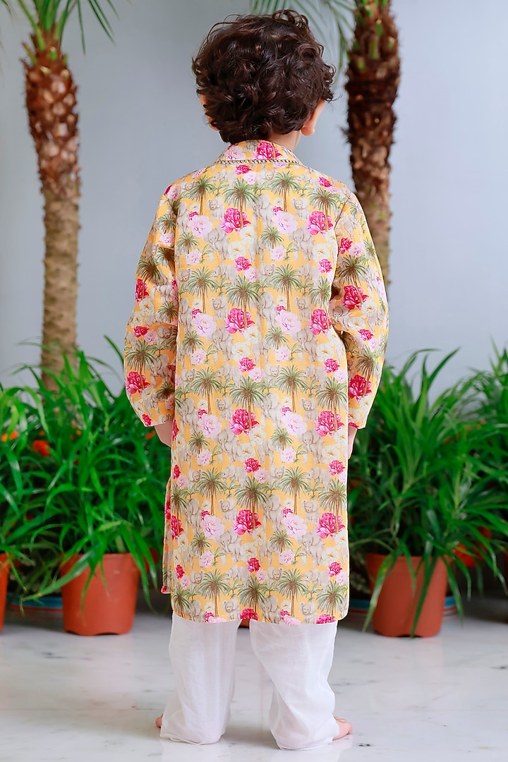 Multi-Colored Handwoven Chanderi Printed Kurta Set For Boys by Mi Dulce An'ya at Pernia's Pop Up Shop