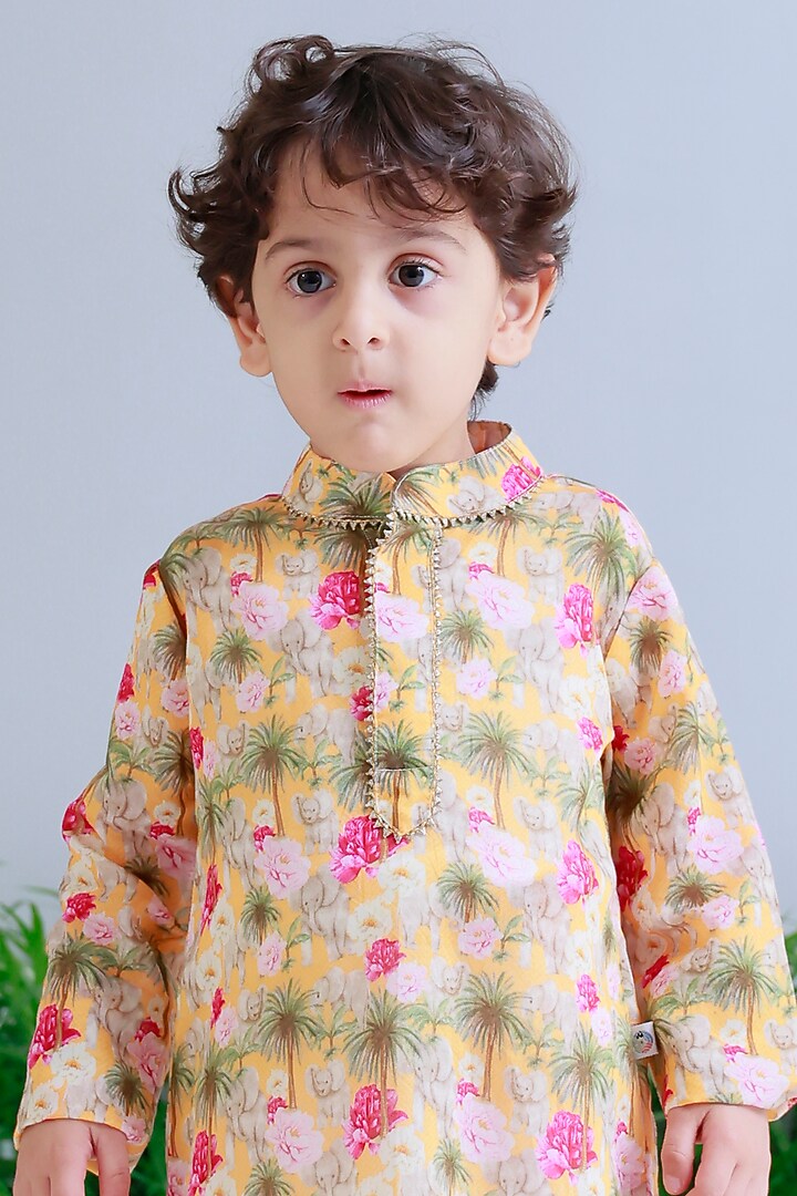 Multi-Colored Handwoven Chanderi Printed Kurta Set For Boys by Mi Dulce An'ya at Pernia's Pop Up Shop