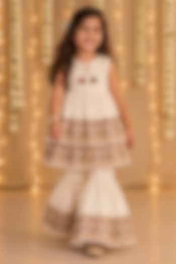 Ivory Organic Cotton & Handwoven Chanderi Sharara Set For Girls by Mi Dulce An'ya at Pernia's Pop Up Shop