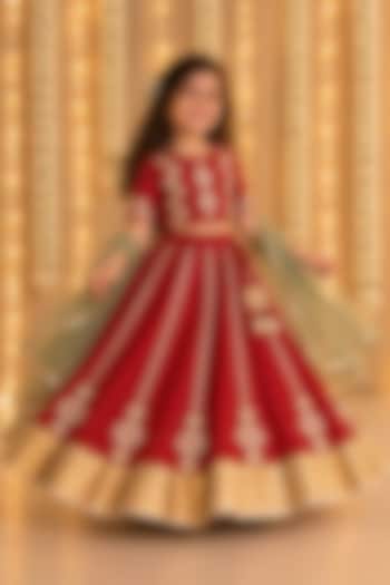 Ruby Handwoven Chanderi Gota Embroidered Lehenga Set For Girls by Mi Dulce An'ya at Pernia's Pop Up Shop