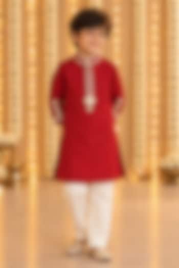 Ruby Handwoven Chanderi Gota Embroidered Kurta Set For Boys by Mi Dulce An'ya at Pernia's Pop Up Shop