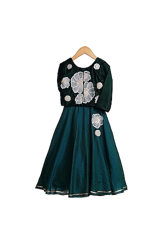 Emerald Green Embroidered Lehenga Set For Girls by Mi Dulce An'ya