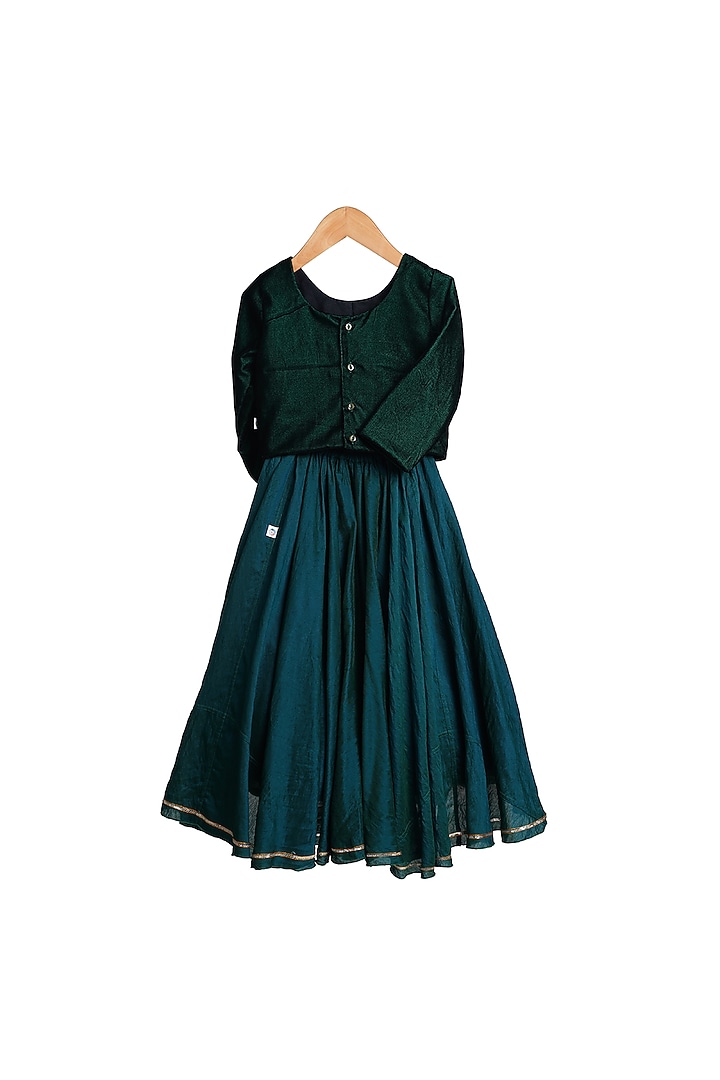 Emerald Green Embroidered Lehenga Set For Girls by Mi Dulce An'ya at Pernia's Pop Up Shop