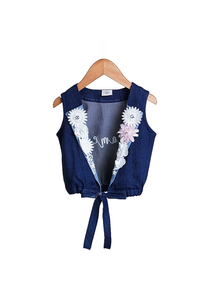 Indigo Embellished Denim Jacket For Girls by Mi Dulce An'ya at Pernia's Pop Up Shop