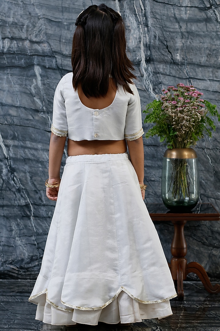 Silver Pure Tissue Lehenga Set For Girls by Mi Dulce An'ya at Pernia's Pop Up Shop