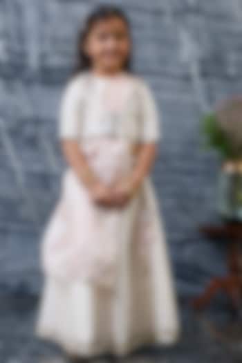 Gold Pure Tissue & Silk Embroidered Jacket Lehenga Set For Girls by Mi Dulce An'ya at Pernia's Pop Up Shop