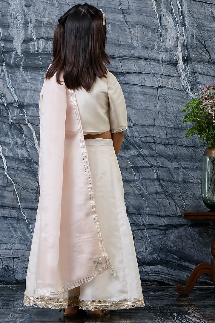 Gold Pure Tissue & Silk Embroidered Jacket Lehenga Set For Girls by Mi Dulce An'ya at Pernia's Pop Up Shop