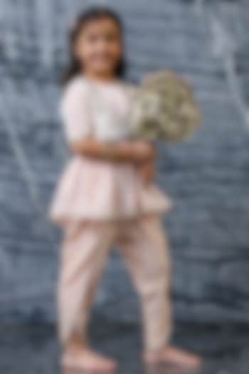 Pink Pure Tissue Embroidered Jacket Set For Girls by Mi Dulce An'ya at Pernia's Pop Up Shop