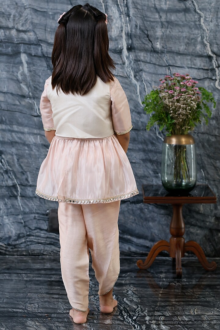 Pink Pure Tissue Embroidered Jacket Set For Girls by Mi Dulce An'ya at Pernia's Pop Up Shop