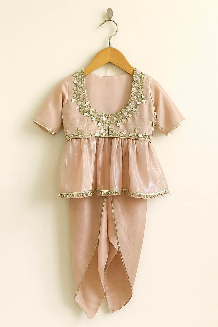 Pink Pure Tissue Embroidered Jacket Set For Girls by Mi Dulce An'ya at Pernia's Pop Up Shop