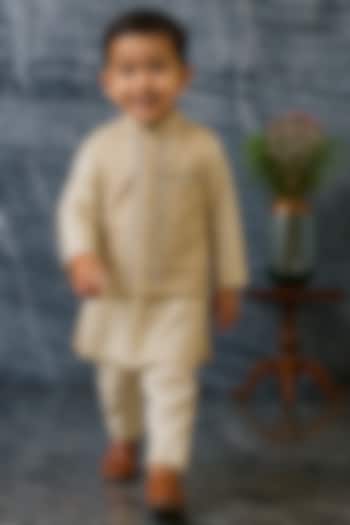 Gold Pure Tissue Embroidered Bandhgala Set For Boys by Mi Dulce An'ya at Pernia's Pop Up Shop