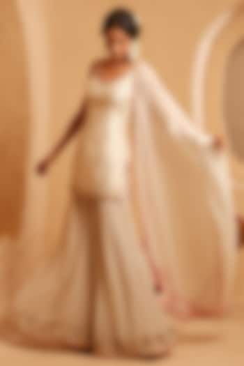 Ivory Georgette Dabka Hand Embroidered Wedding Sharara Set by Muditaa By Urmila at Pernia's Pop Up Shop