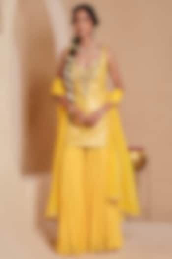 Mustard Yellow Georgette Embroidered Gharara Set by Muditaa By Urmila at Pernia's Pop Up Shop