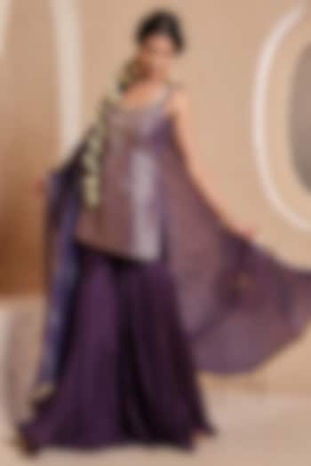 Purple Organza Embroidered Gharara Set by Muditaa By Urmila at Pernia's Pop Up Shop