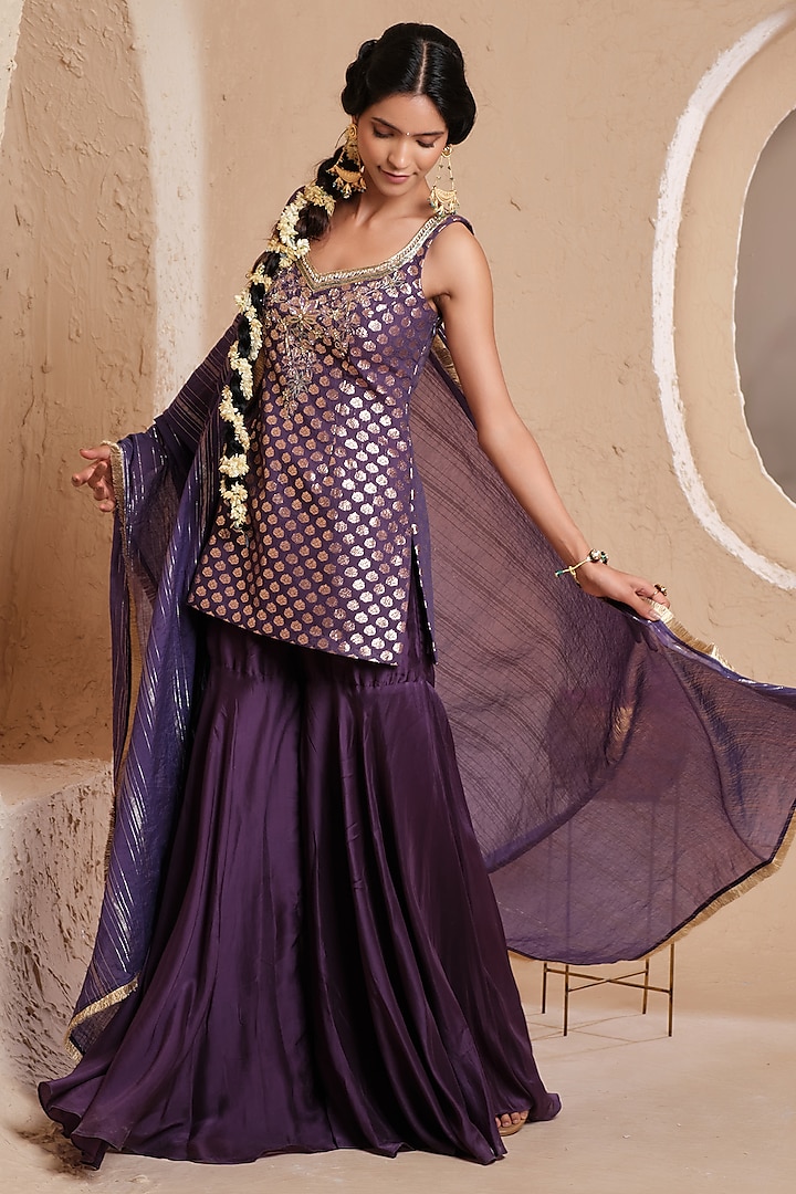Purple Organza Embroidered Gharara Set by Muditaa By Urmila at Pernia's Pop Up Shop