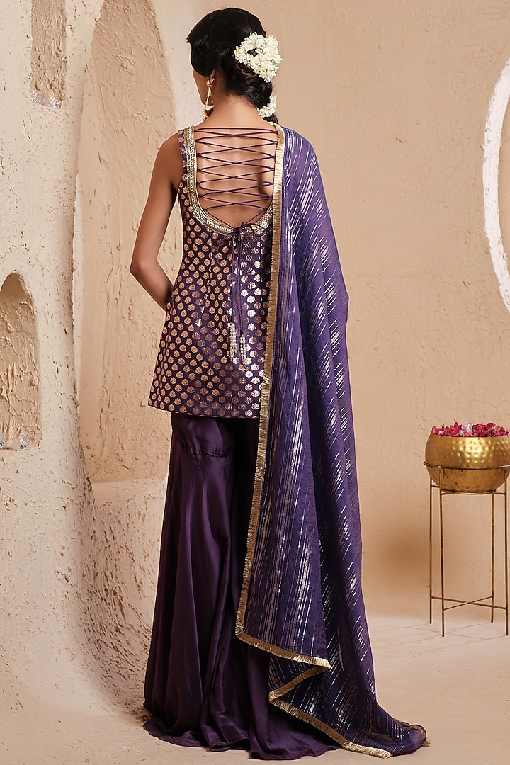 Purple Organza Embroidered Gharara Set by Muditaa By Urmila at Pernia's Pop Up Shop