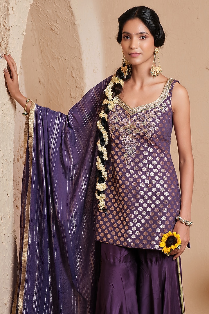 Purple Organza Embroidered Gharara Set by Muditaa By Urmila at Pernia's Pop Up Shop