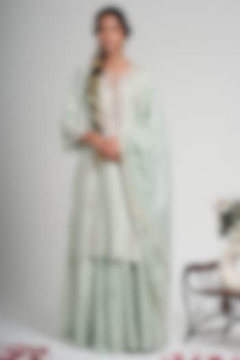 Sage Green Chanderi Silk Floral Hand Embroidered Party Wear Sharara Set by Muditaa By Urmila at Pernia's Pop Up Shop
