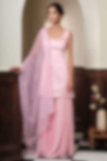 Blush Pink Georgette Embroidered Flared Party Wear Sharara Set by Muditaa By Urmila at Pernia's Pop Up Shop